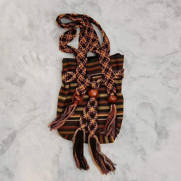 Vintage 70s knit earth toned bag - Picture 1 of 10